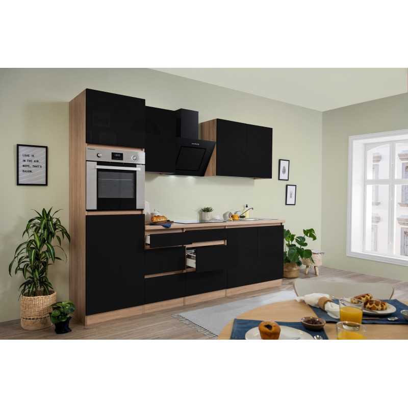 V22 - Küchenzeile Singleküche 270cm Eiche Sonoma schwarz