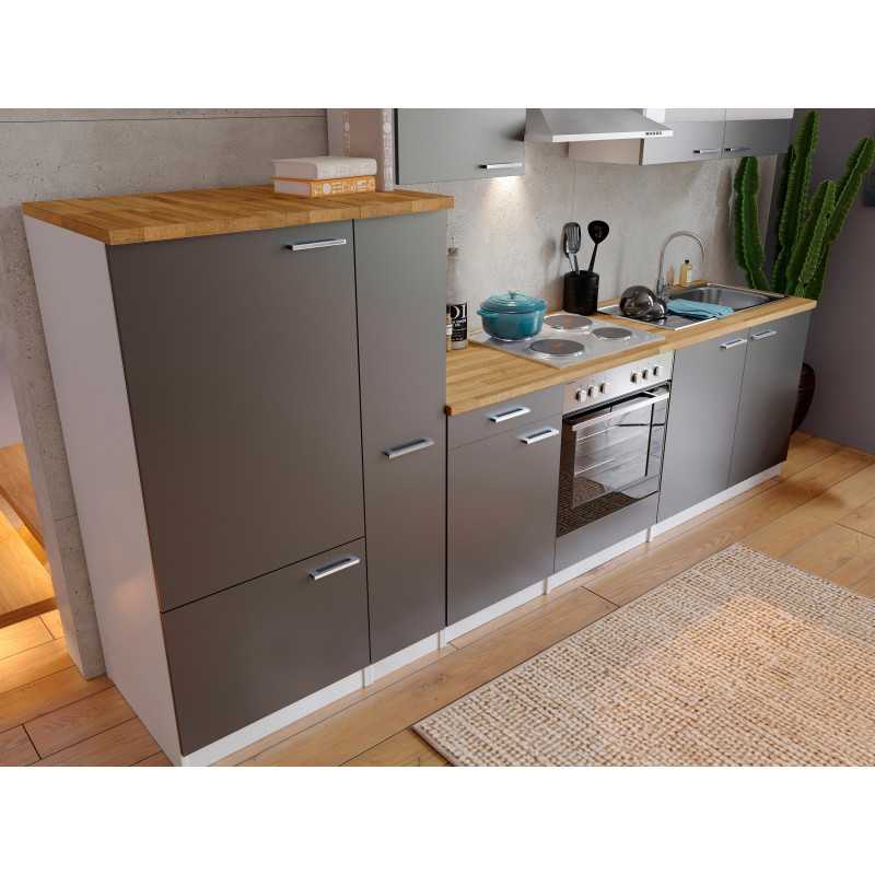 V18 - Küchenzeile Küchenblock 300cm weiss grau