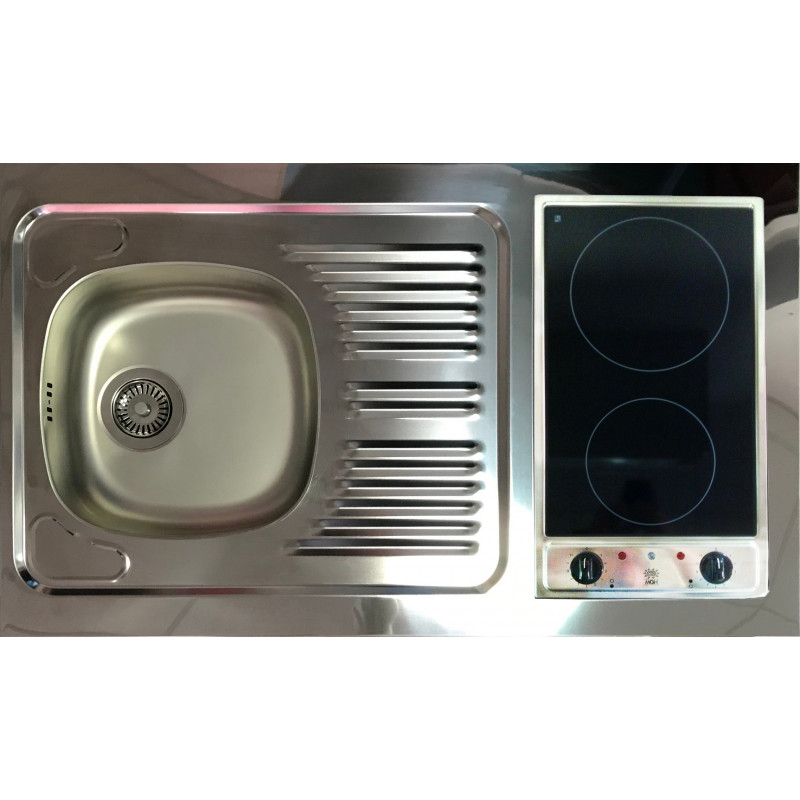 V36 - Miniküche Küchenzeile 130cm Eiche grau