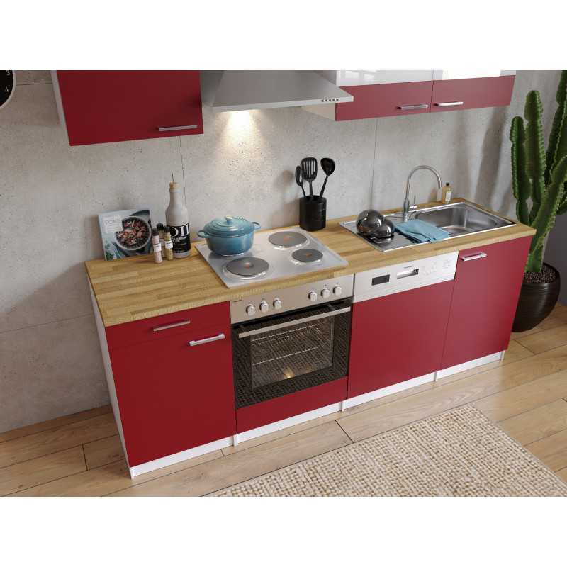 V7 - Küchenzeile Singleküche 220cm weiss rot