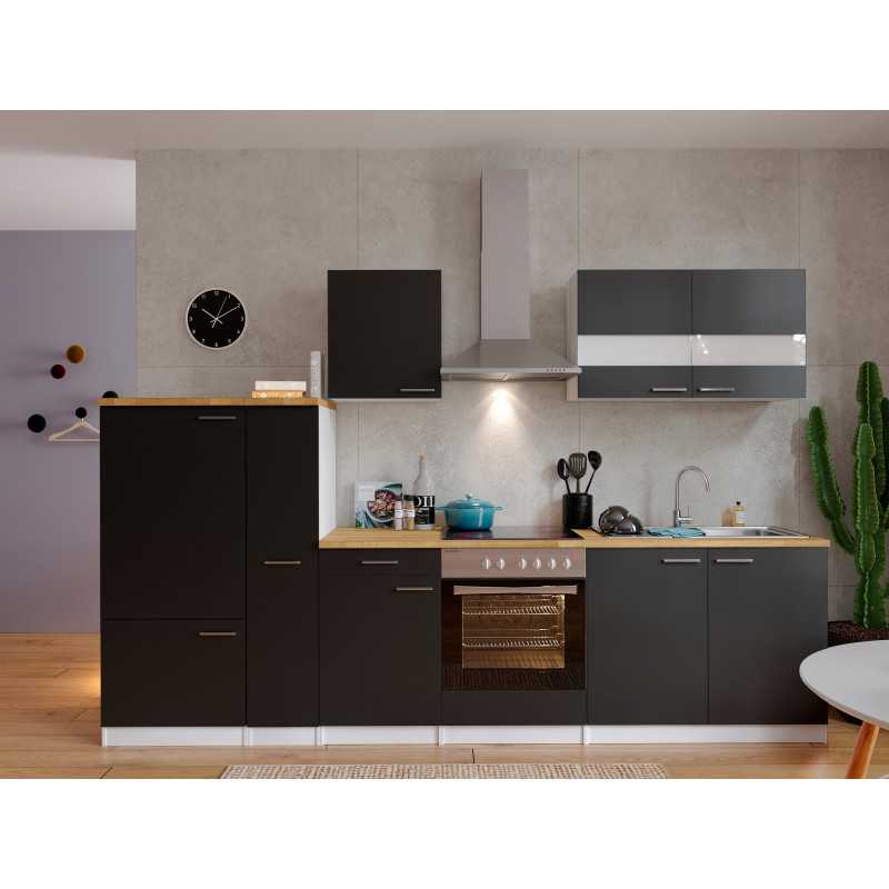 V35 - Küchenzeile Küchenblock 300cm weiss schwarz