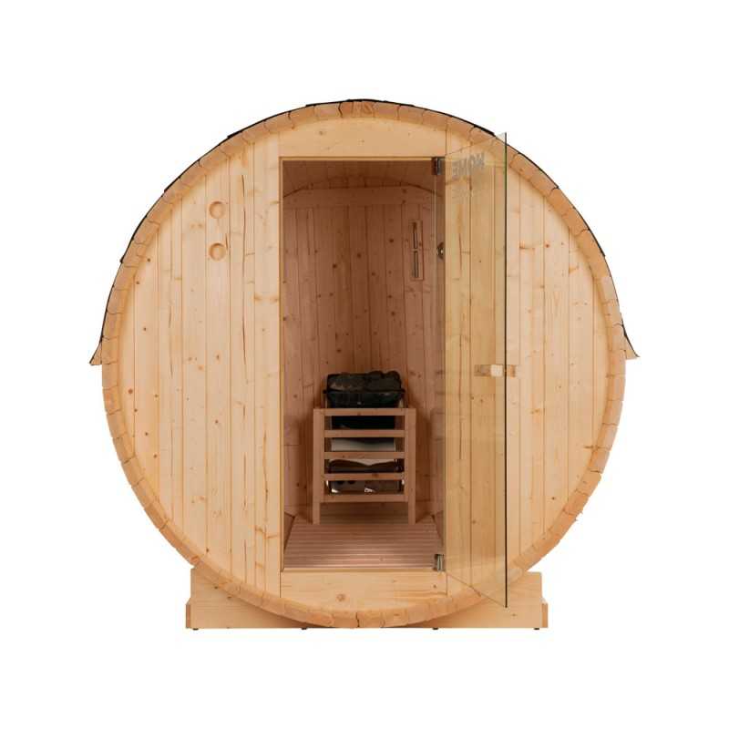 Traditionelle Sauna - Outdoor Fasssauna GENF XL mit Harvia-Saunaofen (8kW) - 195x192x220cm