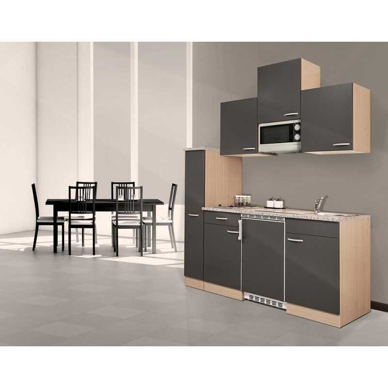 V33 - Singleküche Küchenzeile 180cm Buche grau