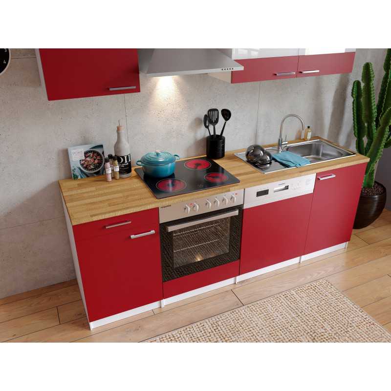 V23 - Küchenzeile Singleküche 220cm weiss rot