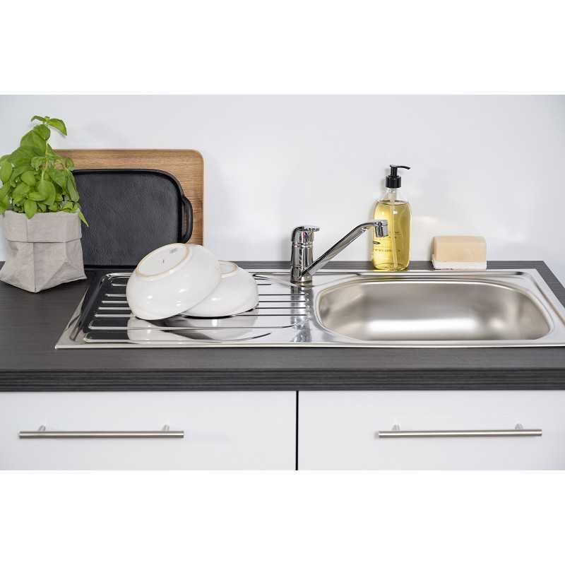 V54 - Küchenzeile Küchenblock 310cm Hochglanz Eiche grau