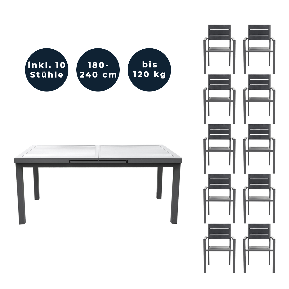 Sitzgruppe MANZONA - Tisch 180/240 mit 10 Stühle