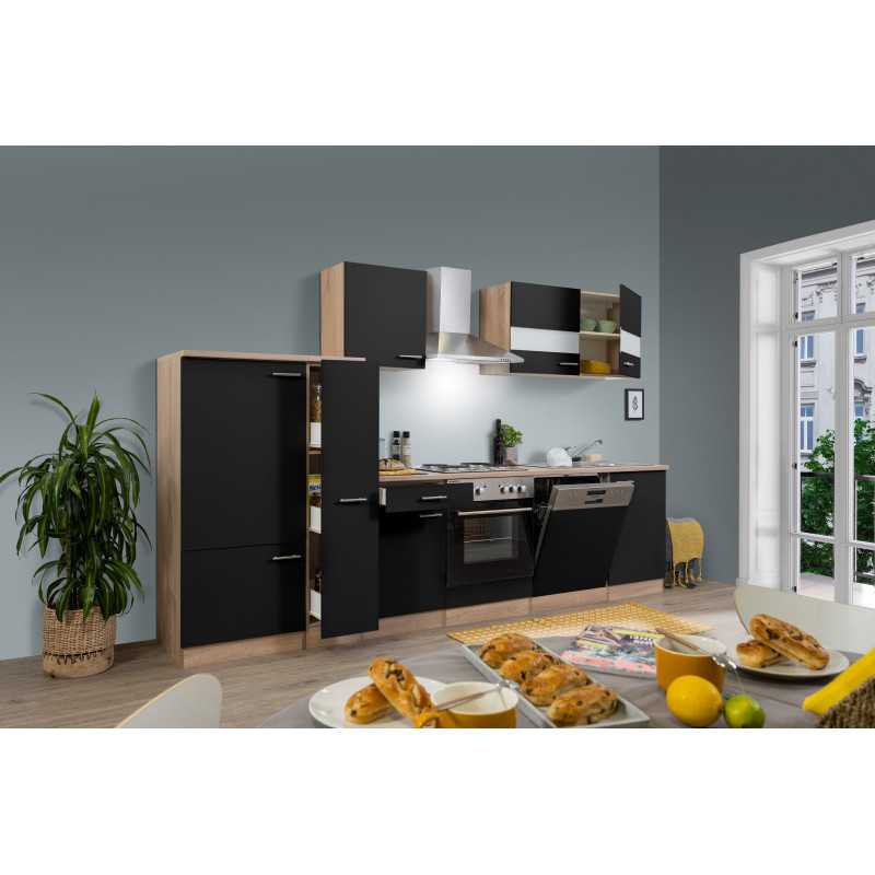 V16 - Küchenzeile Küchenblock 310cm Eiche schwarz
