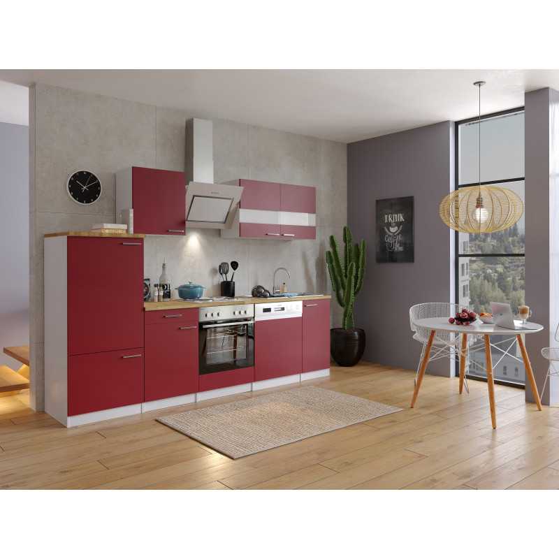 V31 - Küchenzeile Küchenblock 280cm weiss rot