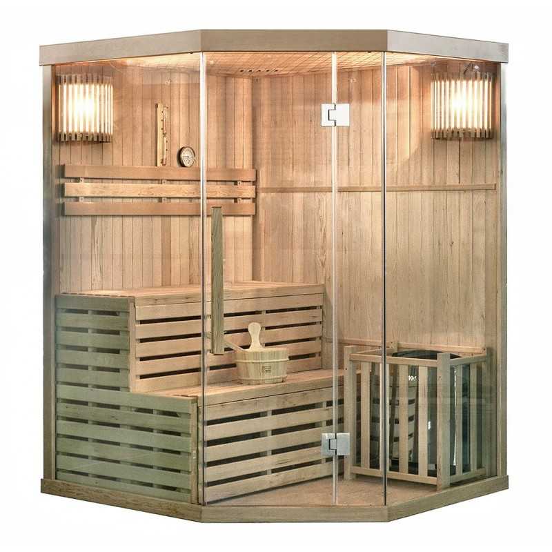 Traditionelle Sauna - Finnische Saunakabine LUZERN XL mit Harvia-Saunaofen (6kW) - 150x150x200cm