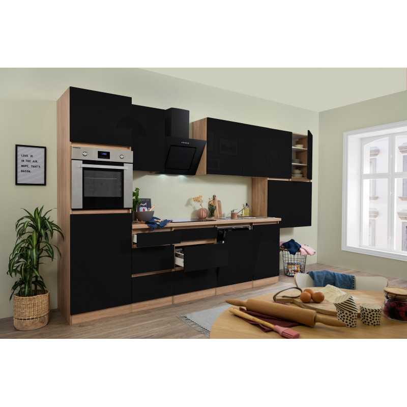 V3 - Küchenzeile Küchenblock 380cm Eiche Sonoma schwarz