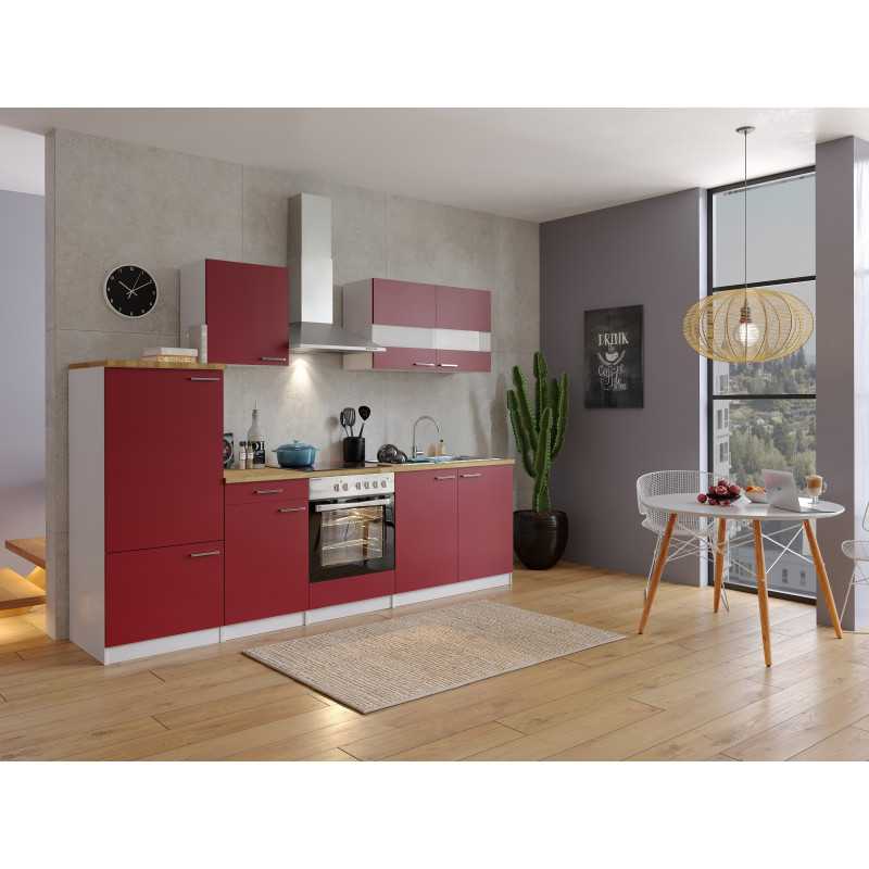 V46 - Küchenzeile Singleküche 270cm weiss rot