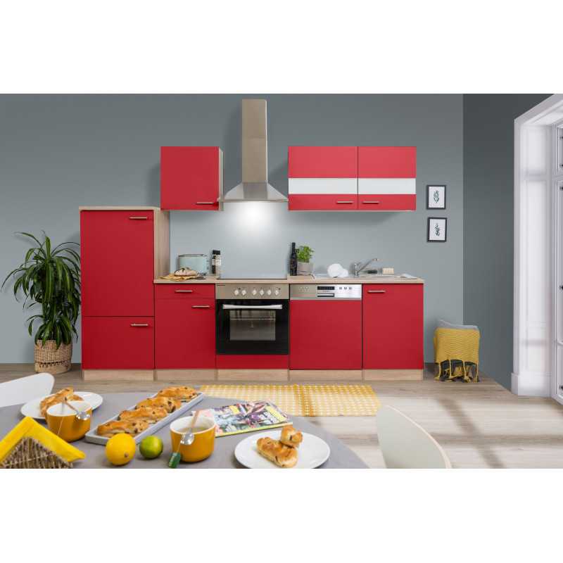 V33 - Küchenzeile Küchenblock 280cm Eiche Sägerau rot