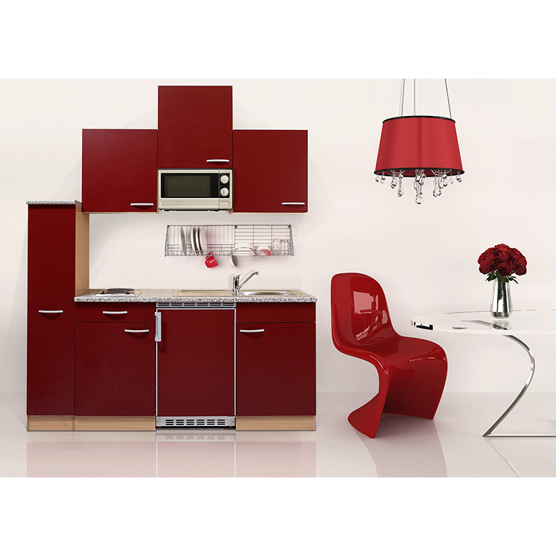 V52 - Singleküche Küchenzeile 180cm Buche rot