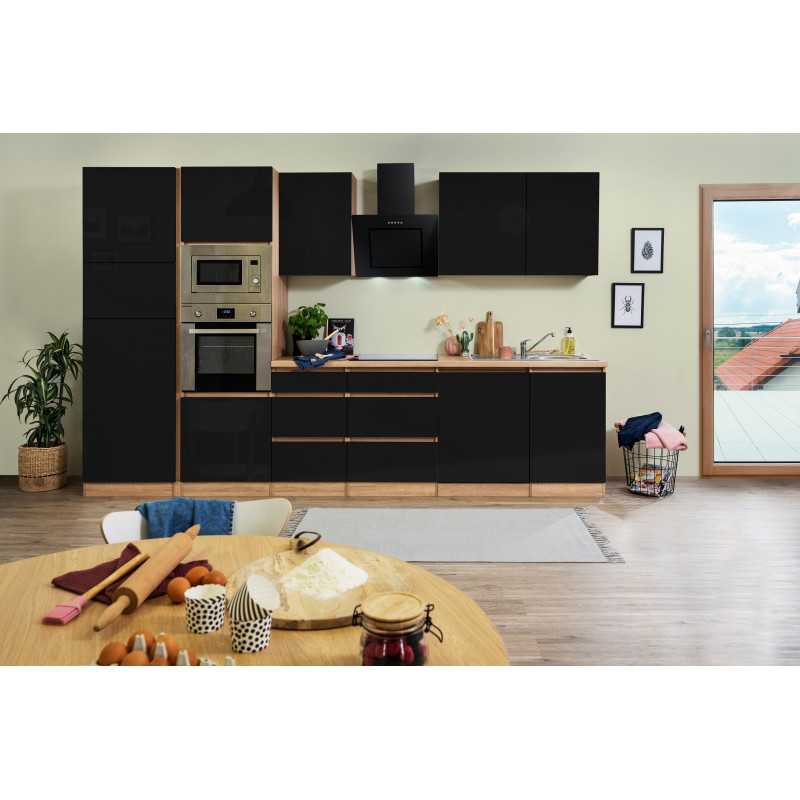 V2 - Küchenzeile Küchenblock 345cm Eiche Sonoma schwarz