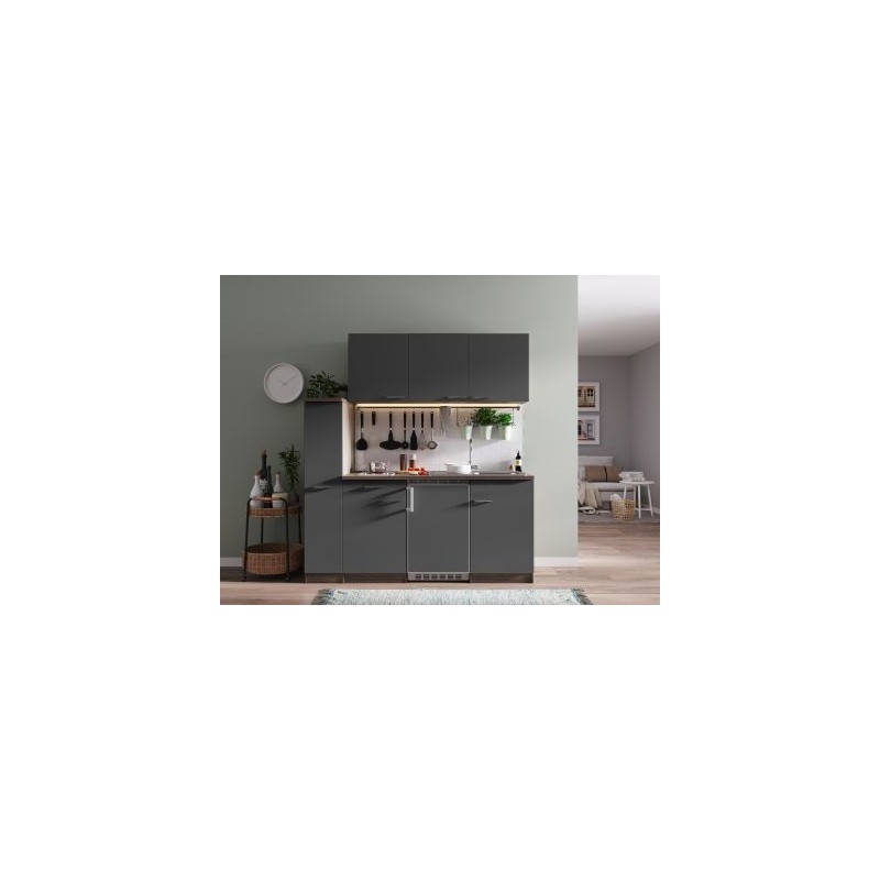 V35 - Singleküche Küchenzeile 180cm Eiche York grau