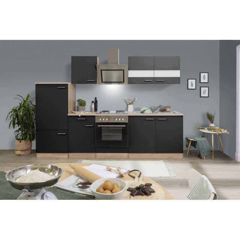 V49 - Küchenzeile Singleküche 270cm Eiche Sonoma schwarz