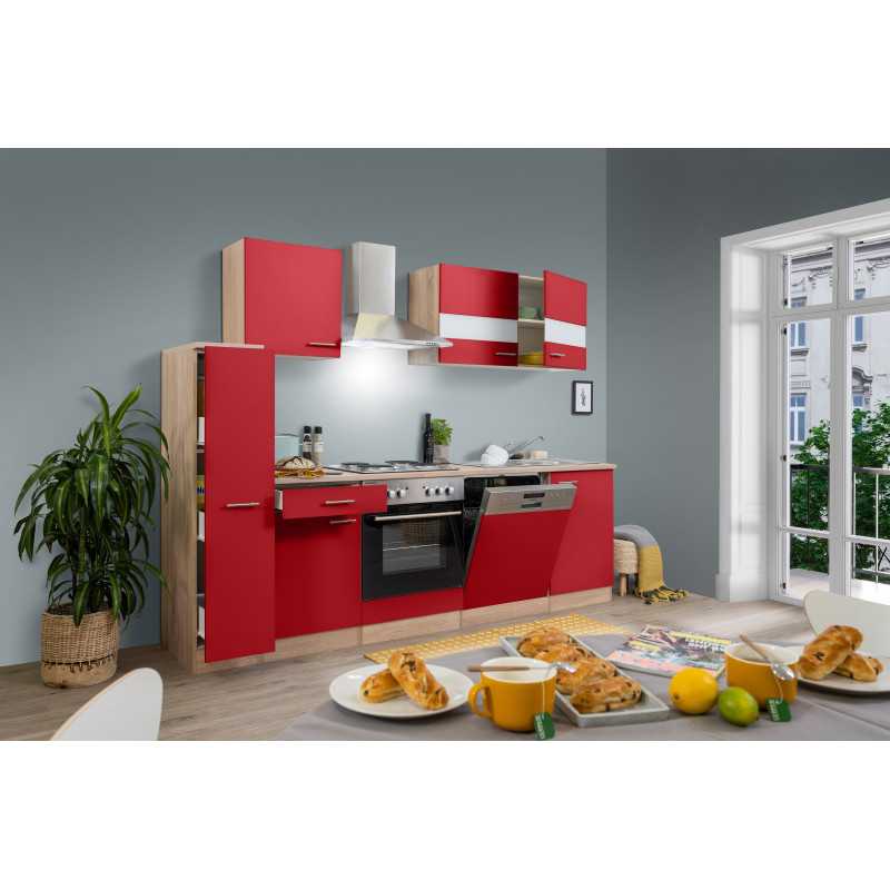 V6 - Küchenzeile Singleküche 250cm Eiche Sägerau rot