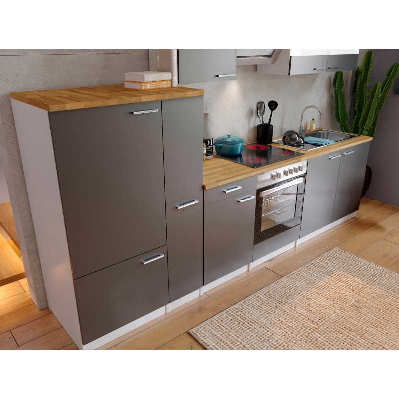 V38 - Küchenzeile Küchenblock 300cm weiss grau