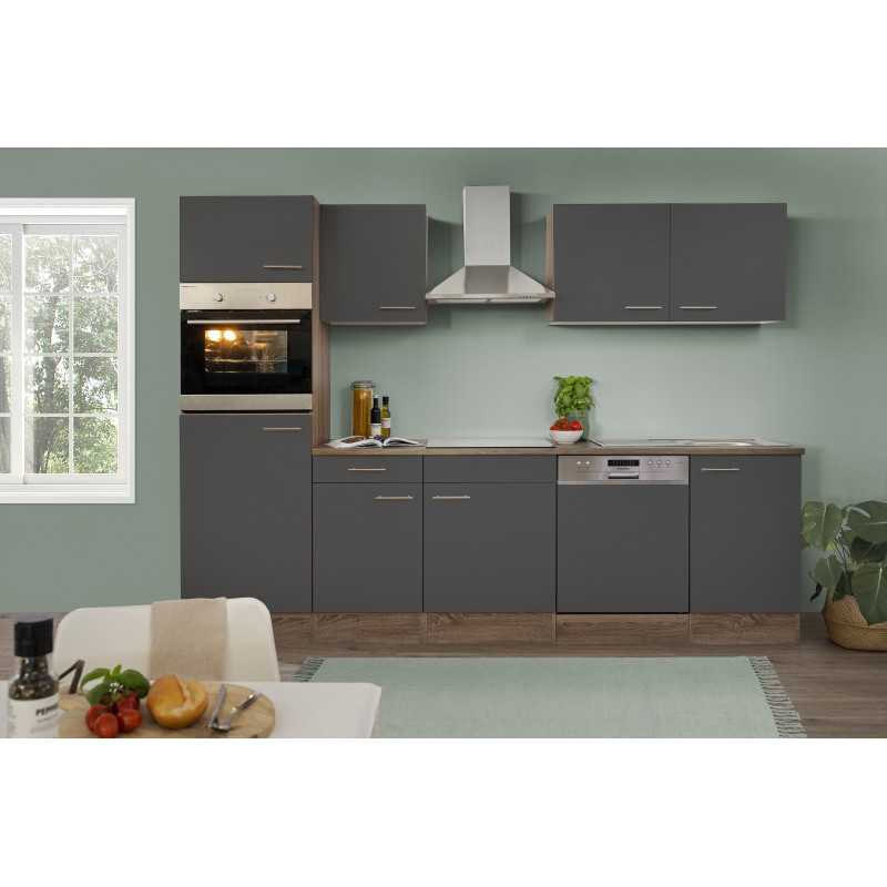 V54 - Küchenzeile Küchenblock 280cm Eiche York Glanz grau
