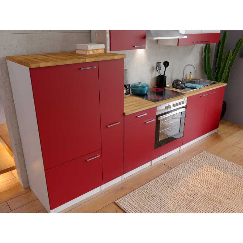 V34 - Küchenzeile Küchenblock 300cm weiss rot