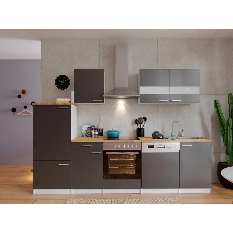 V42 - Küchenzeile Küchenblock 280cm weiss grau