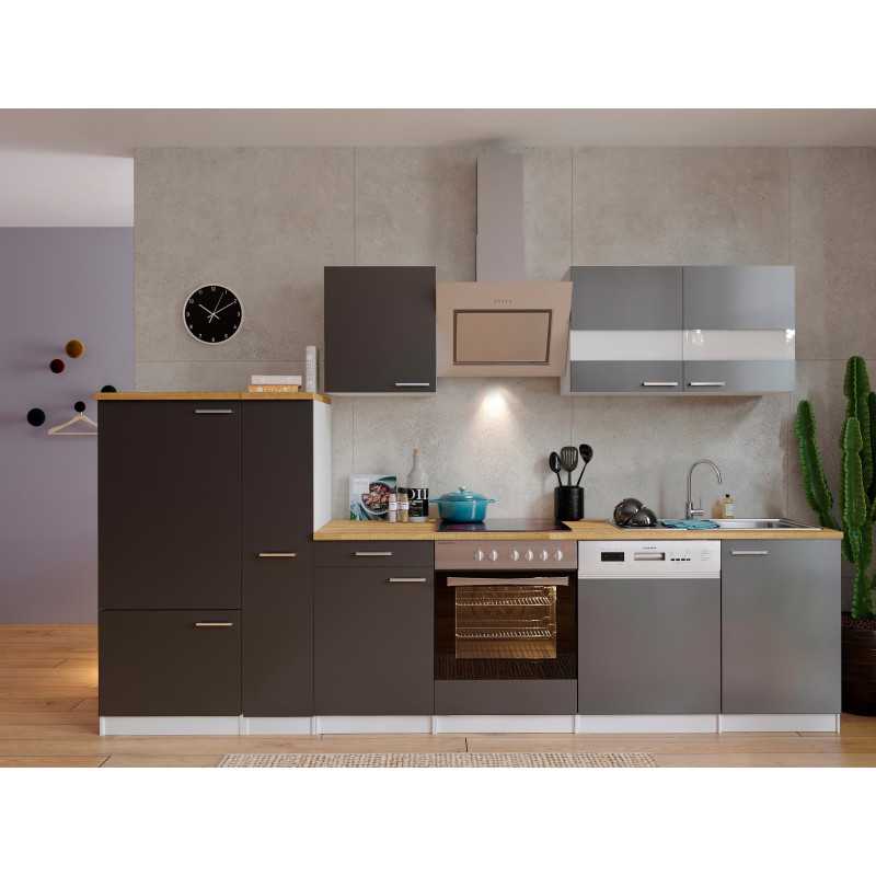 V36 - Küchenzeile Küchenblock 310cm weiss grau