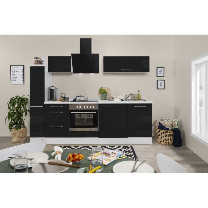 V21 - Küchenzeile Singleküche 250cm weiss schwarz
