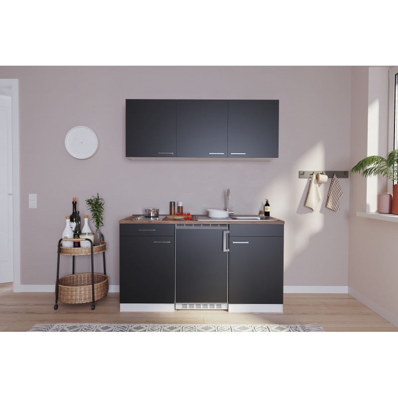 V18 - Singleküche Küchenzeile 150cm weiss schwarz