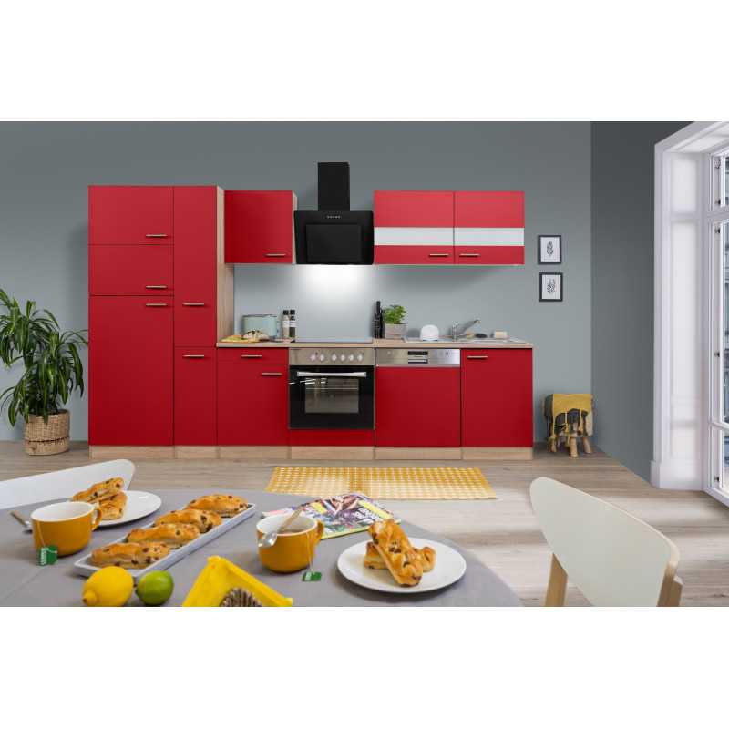 V42 - Küchenzeile Küchenblock 310cm Eiche Sägerau rot