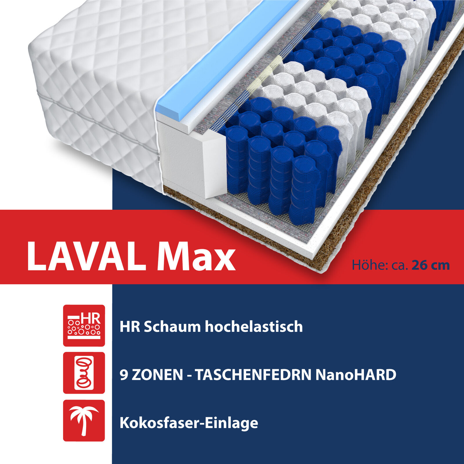 Matratze 100x200 LAVAL MAX 9 Zonen