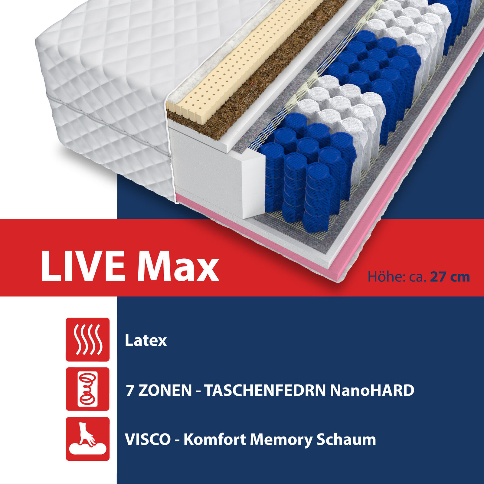Matratze 100x200 LIVE MAX EXCLUSIVE 7 Zonen 