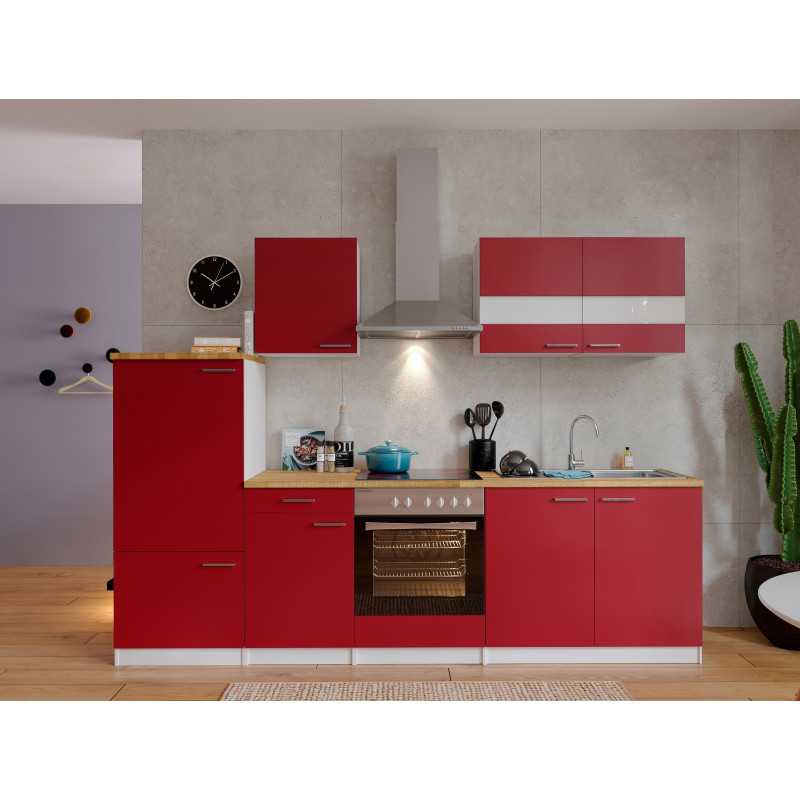 V46 - Küchenzeile Singleküche 270cm weiss rot