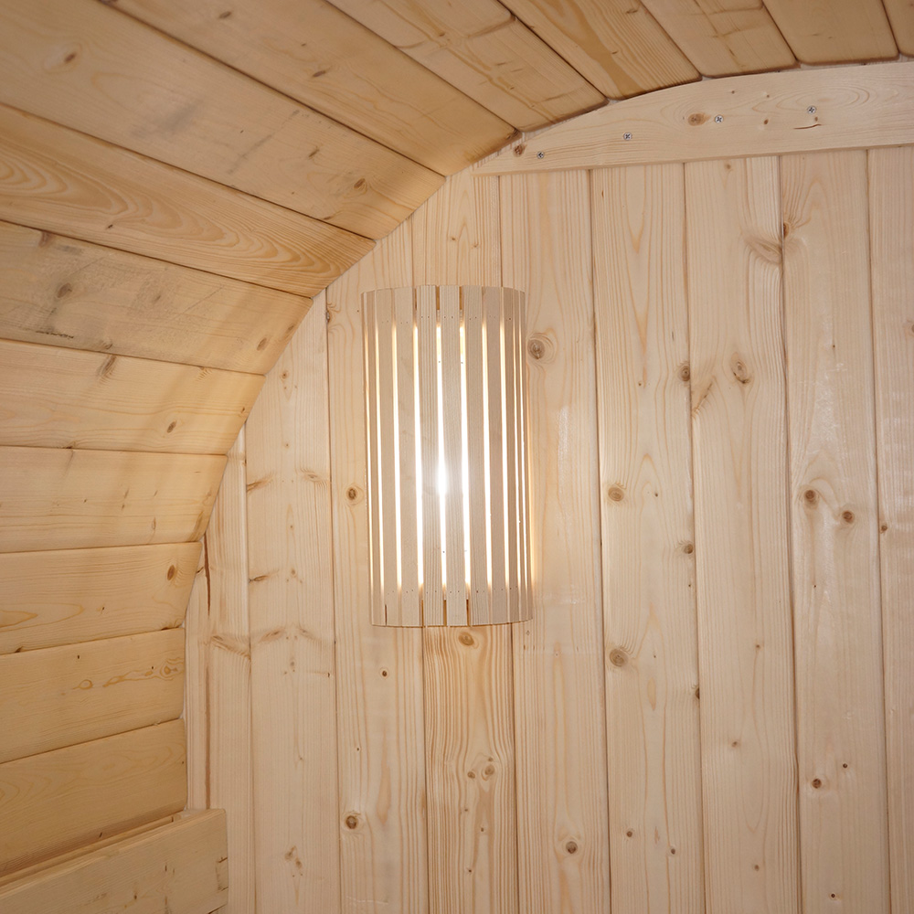 Traditionelle Sauna - Outdoor Fasssauna SION M mit Ofen (3,6kW) + Zubehör - 194x185x120cm