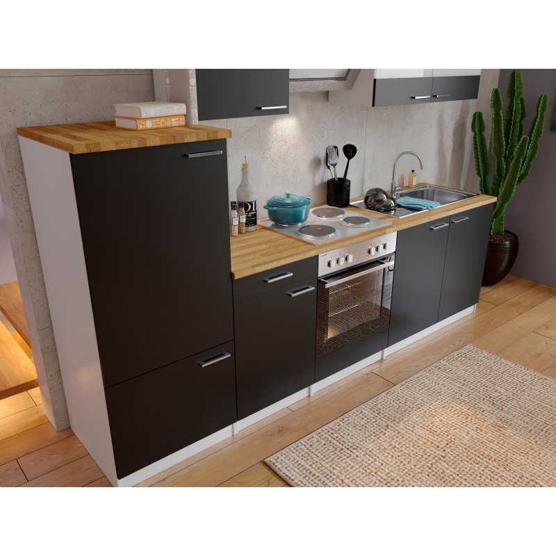 V51 - Küchenzeile Singleküche 270cm weiss schwarz
