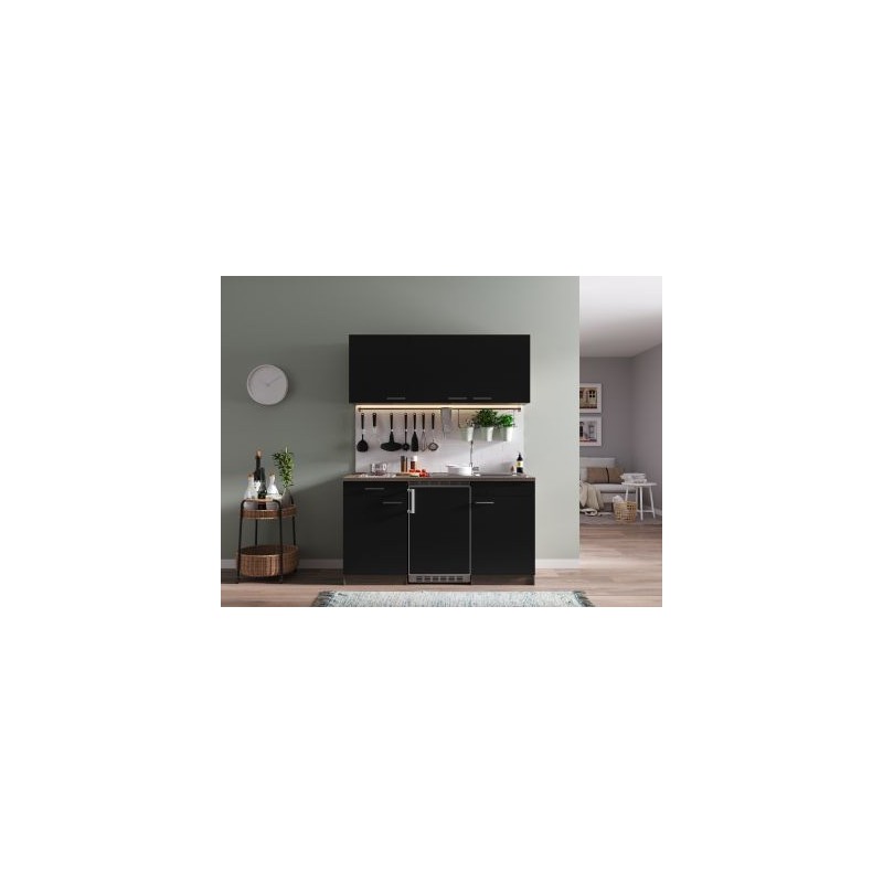 V33 - Singleküche Küchenzeile 150cm Eiche York schwarz
