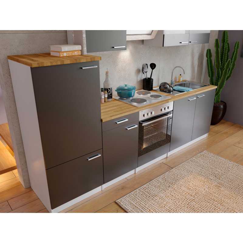 V52 - Küchenzeile Singleküche 270cm weiss grau