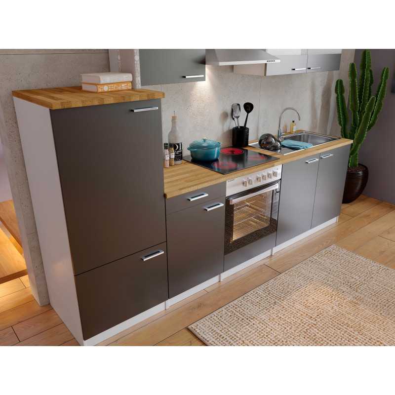V45 - Küchenzeile Singleküche 270cm weiss grau