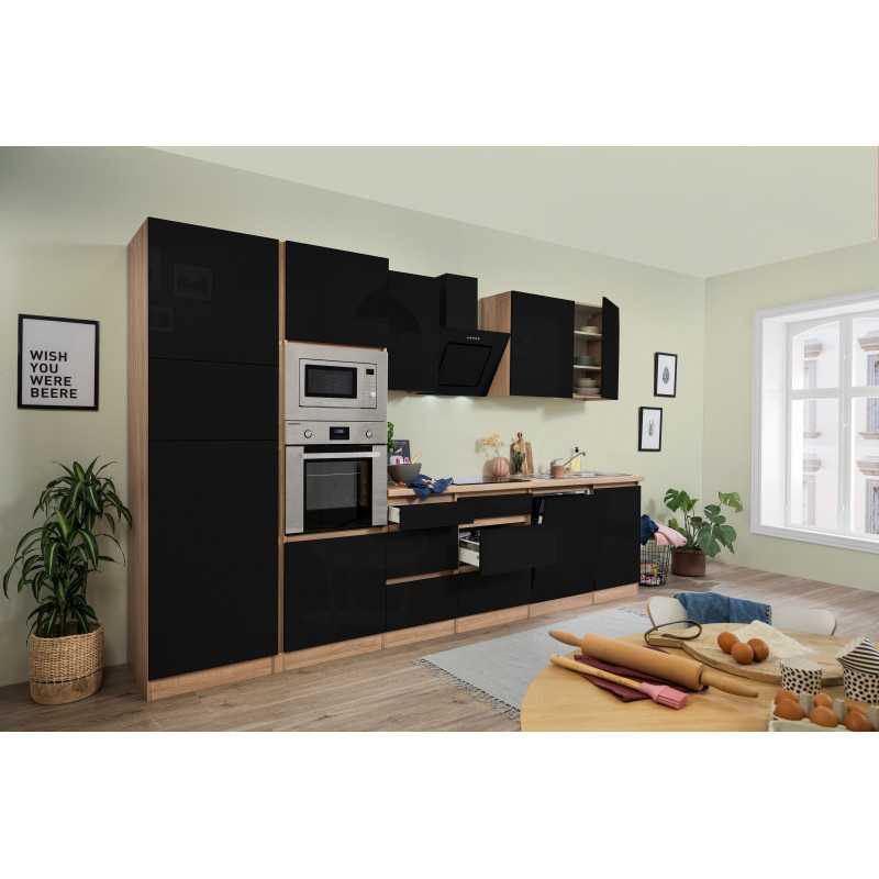 V2 - Küchenzeile Küchenblock 345cm Eiche Sonoma schwarz