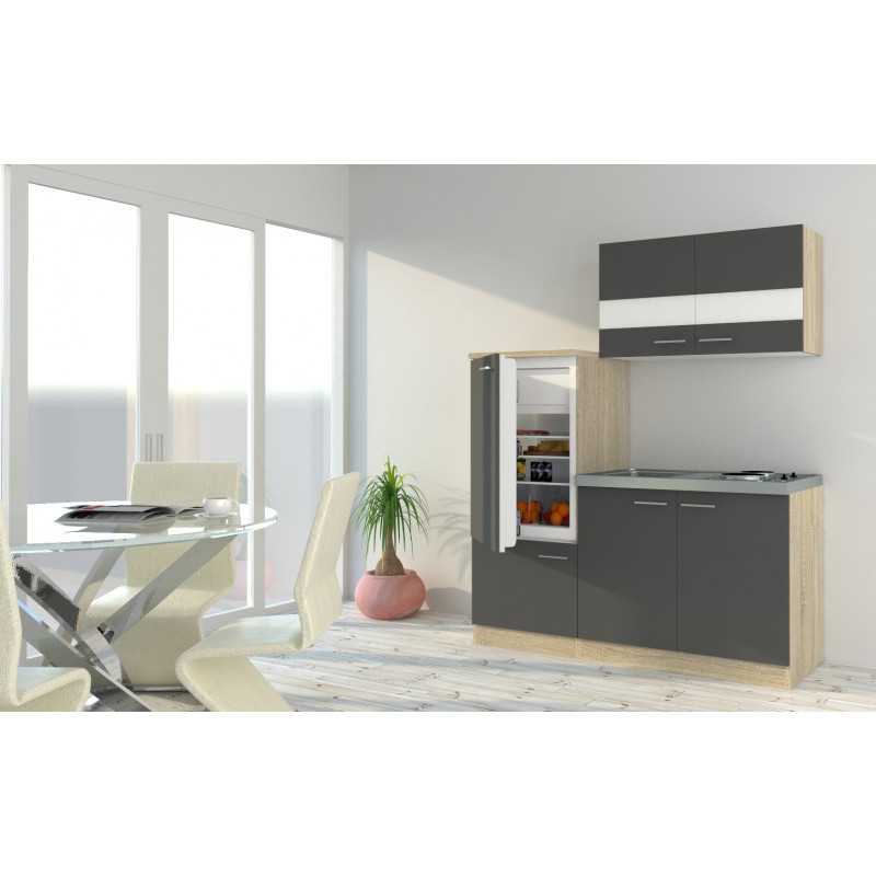 V1 - Singleküche Küchenzeile 160cm Eiche grau