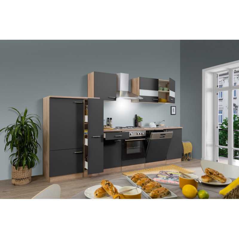 V17 - Küchenzeile Küchenblock 310cm Eiche grau