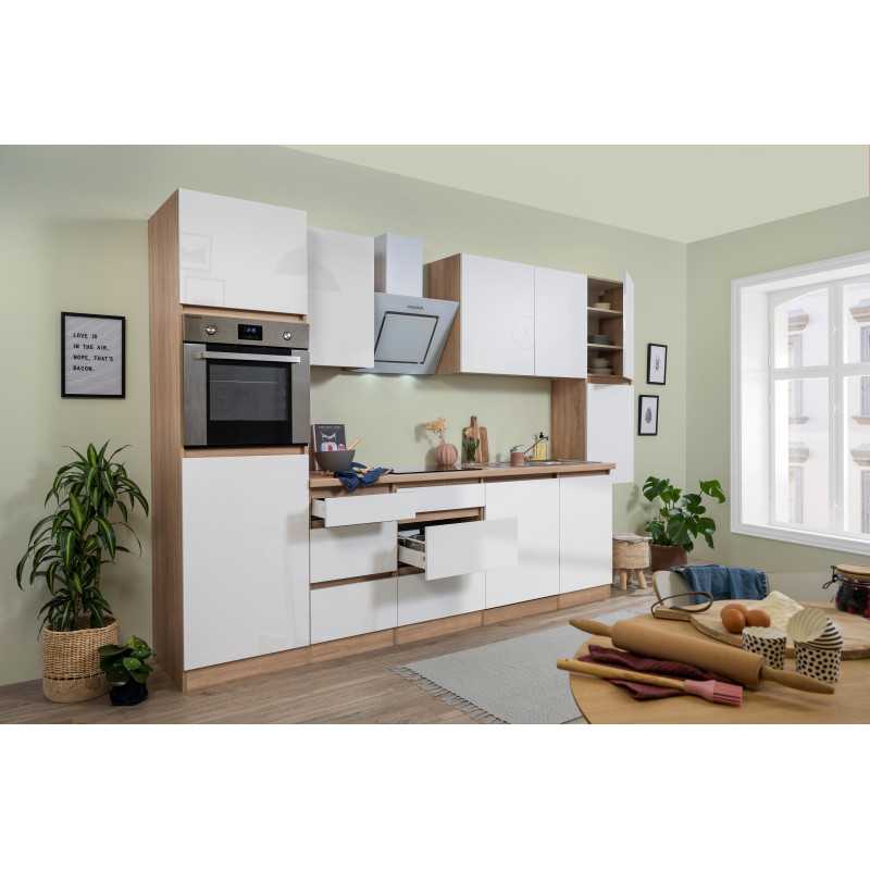 V26 - Küchenzeile Küchenblock 330cm Eiche Sonoma weiss