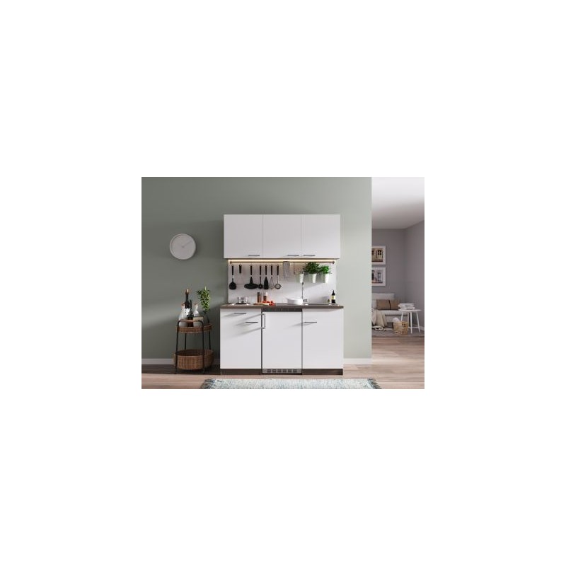 V15 - Singleküche Küchenzeile 150cm Eiche York weiss