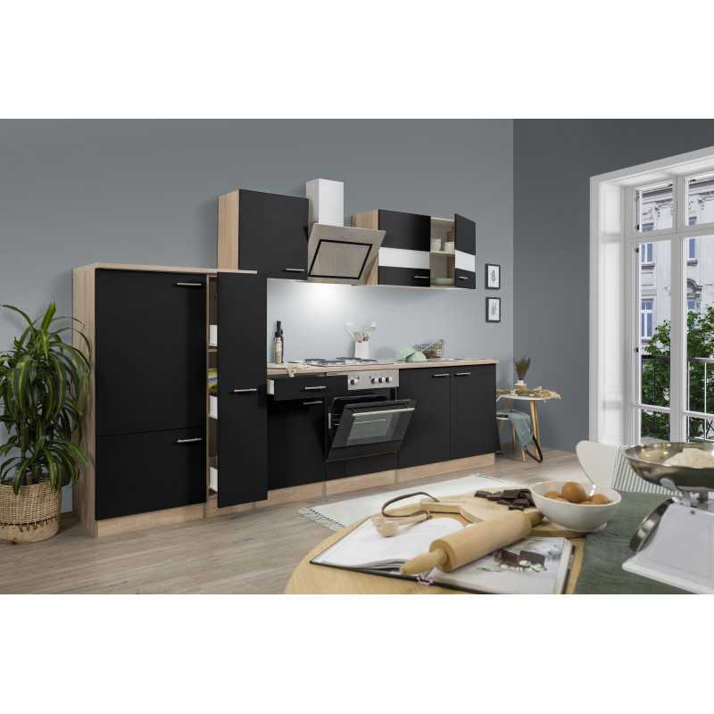 V15 - Küchenzeile Küchenblock 300cm Eiche Sonoma schwarz