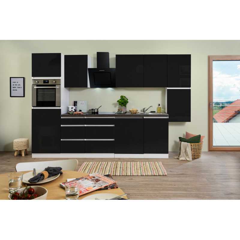 V10 - Küchenzeile Küchenblock 330cm Hochglanz schwarz