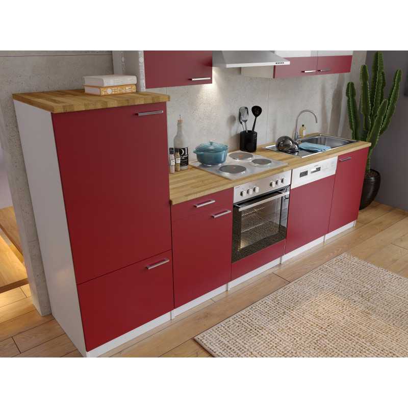 V23 - Küchenzeile Küchenblock 280cm weiss rot