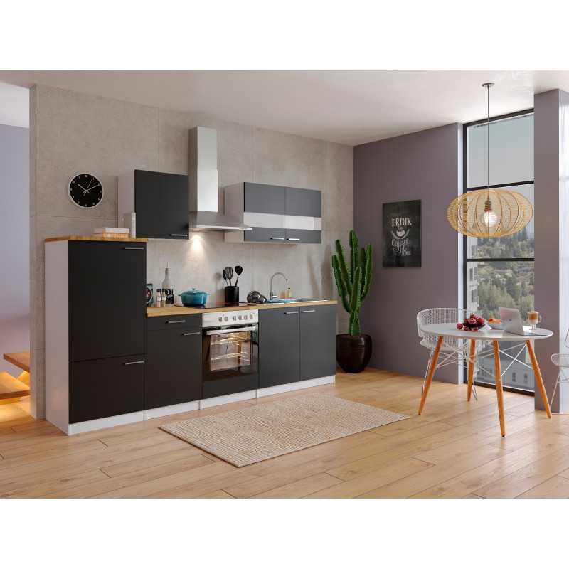 V4 - Küchenzeile Singleküche 270cm weiss schwarz