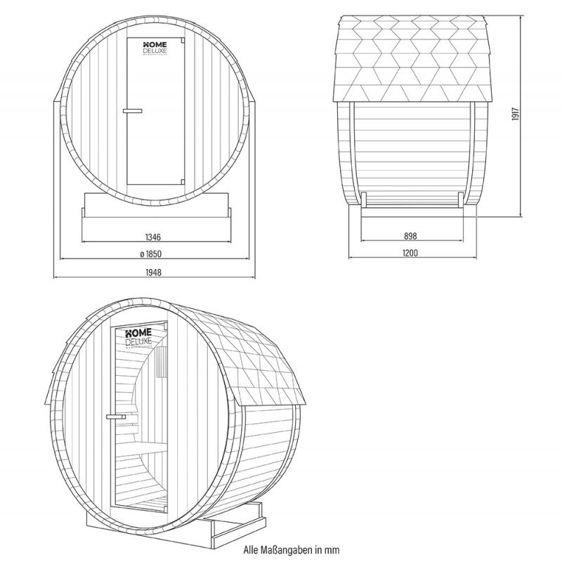 Traditionelle Sauna - Outdoor Fasssauna GENF M mit Ofen (3,6kW) + Zubehör - 194,8x191,7x120cm