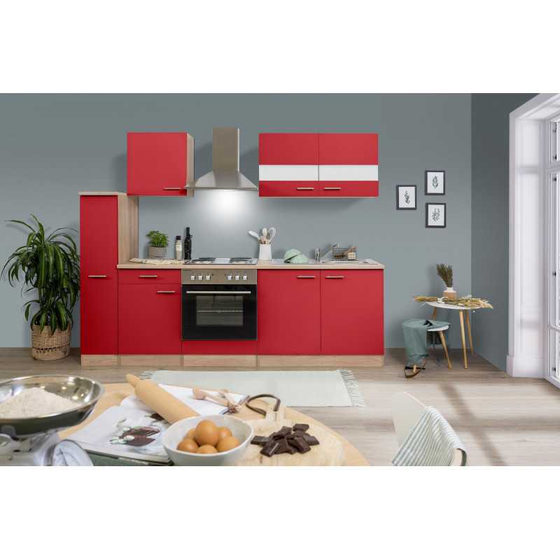 V3 - Küchenzeile Singleküche 240cm Eiche Sägerau rot