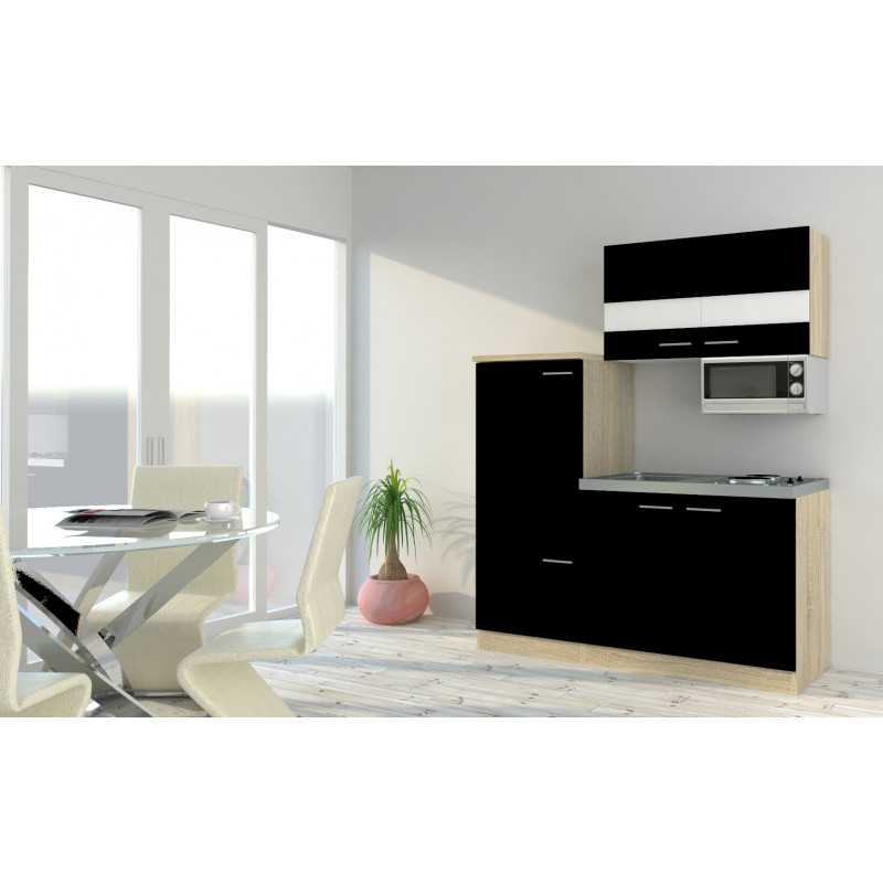 V8 - Singleküche Küchenzeile 160cm Eiche schwarz