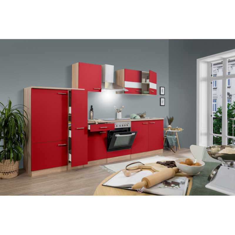 V26 - Küchenzeile Küchenblock 300cm Eiche Sägerau rot